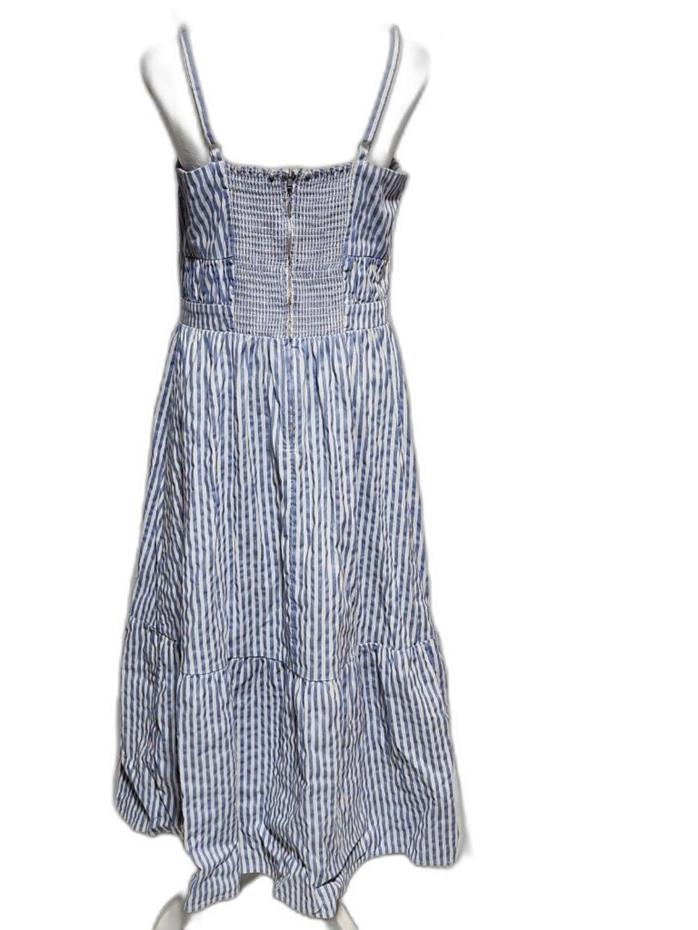 Reformation Lauretta Blue & White Striped Smocked Back Midi Dress Size 12